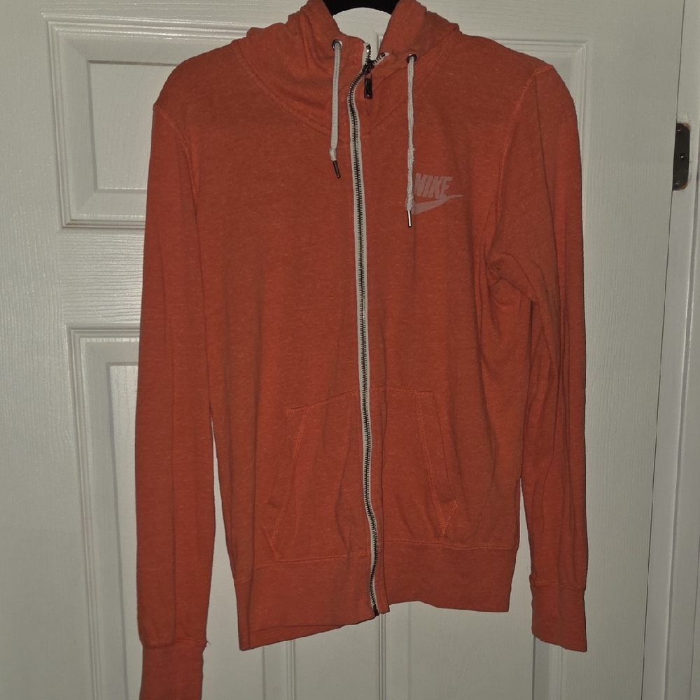 Nike Men's Orange Full-Zip Hoodie with Drawstring